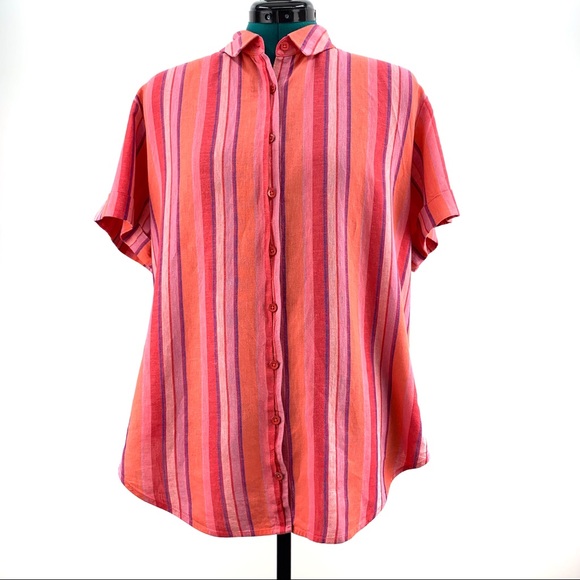 Cabi Tickled Pink Button Down Short Sleeve Shirt, #5977, Medium - Picture 1 of 16
